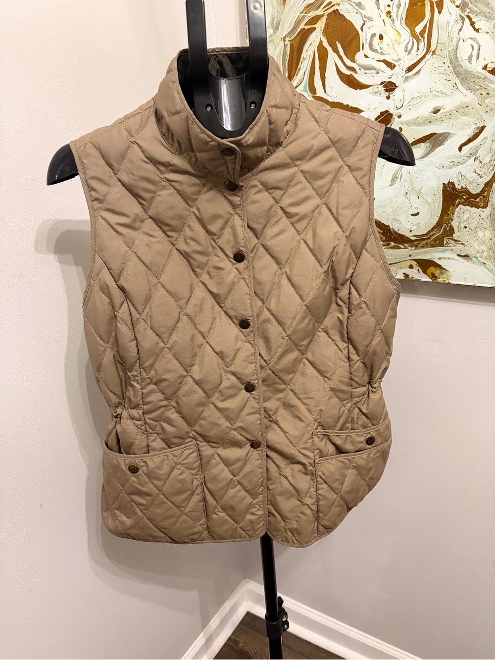 Eddie Bauer Premium Goose Down Diamond Quilted Vest Tan Khaki Size L
